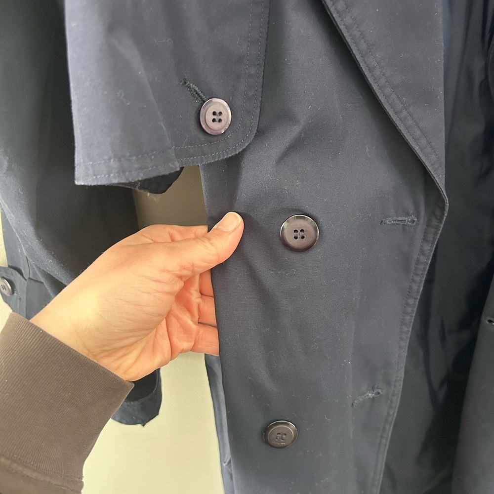 Vintage Twilight Navy Blue 90’s Euro Chic Belted Trendy Equestrian Trench Coat - Picture 6 of 8